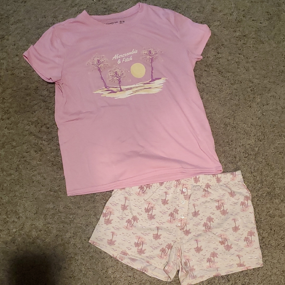 Abercrombie & Fitch Pink Palm-Print Kids Pajama Set - Picture 2 of 6